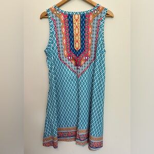 Fun MIDI Dress with vibrant colorful boho design - loose flowing a-line fit
